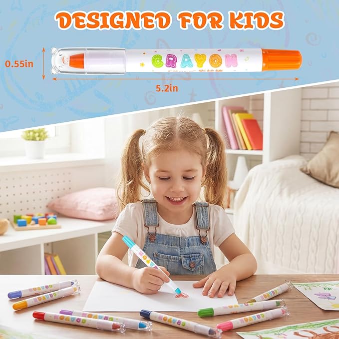 Prudiut 18 Color Silky Twistable Crayons for Young Artists, Washable Art Supplies, Multicultural Pastel Gel Crayons, Easy Grip Coloring Gift