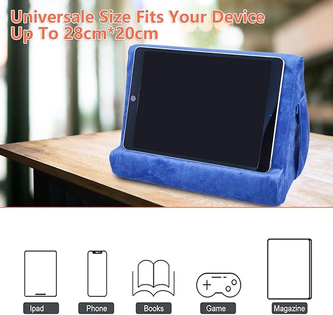 2pcs Multi-Angle Tablet Holder Cushion Stand with Net Pocket & Black Color Phone Stands Upgraded Tablet Pad Support for Phone,Pad,Books (Blue)