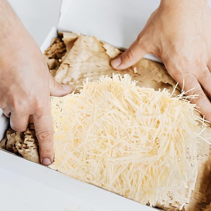 DOITOOL Shredded Paper Filler Crinkle Cut Packaging Box Filler 500g Beige Raffia Grass Decorative Filling for Boxes and Basket Stuffing