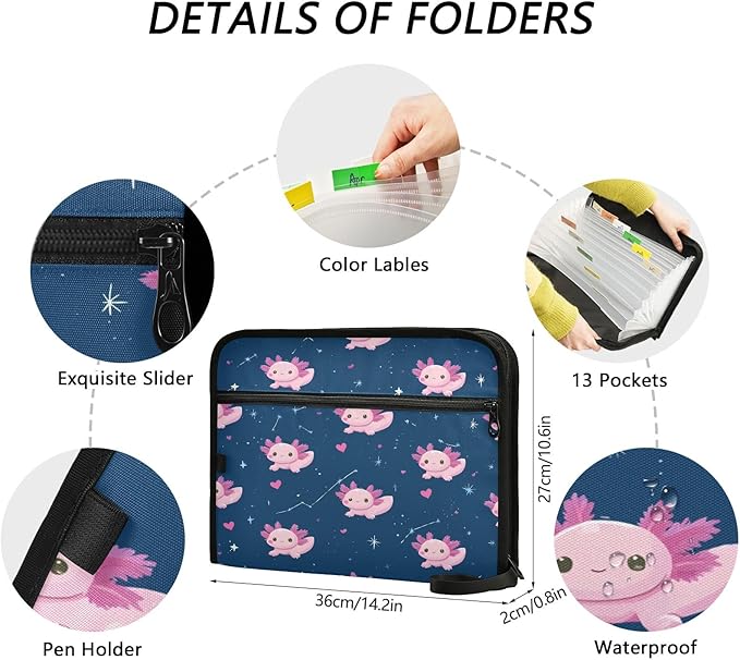 Salamander 13 Pocket File Organizer Expanding File Folder with Front Pouch Portable Business File Storage Document Organizer Folder with Zipper
