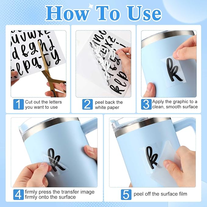 Humyoun UV DTF Cup Wrap Letter Stickers Vinyl Decals,Black,6 Sheets | Personalized Name Stickers for Water Bottles Tumblers, Waterproof UV DTF Alphabet A-Z Stickers for 14-40oz Mugs DIY Craft