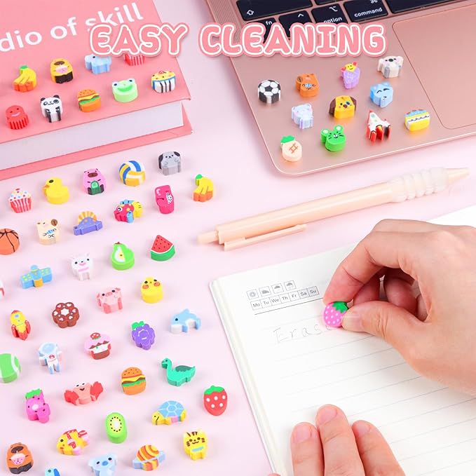 300PCS Mini Erasers for Kids Bulk, Cute Animal & Fruit Pencil Erasers Assortment, Small Classroom Rewards, Party Favor Supplies, Easter Egg Stuffers, School Prizes Goodie Bag Fillers