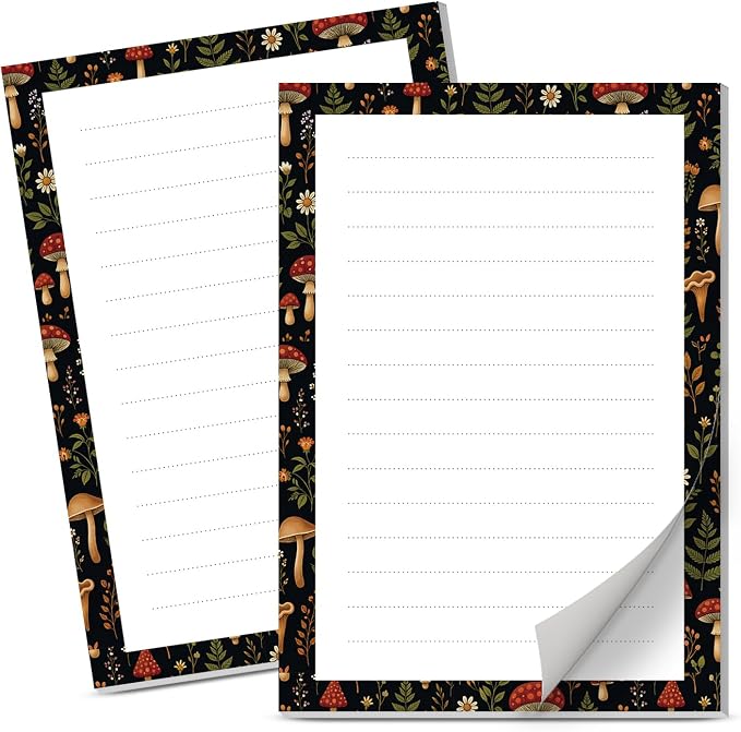Lined Sticky Notes 4x6 in, 2 Pack Large Cute Notepads with Lines Self-Stick Note Pad, Funny Memo Pads Strong Adhesive for Office, Home Cute Boho Mushrooms