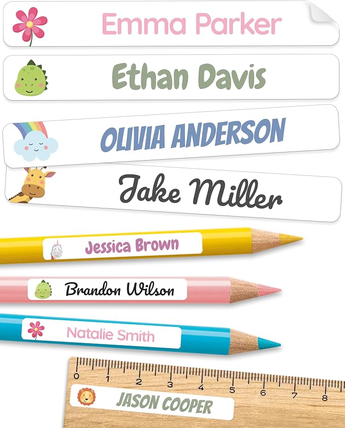 Personalized Kids Name Labels for Pencils White [150pcs] - Waterproof Name Stickers for School & Daycare - Pencil Custom Name Stickers - Children Name Stick On Labels for Pens (2.0”x0.3”)