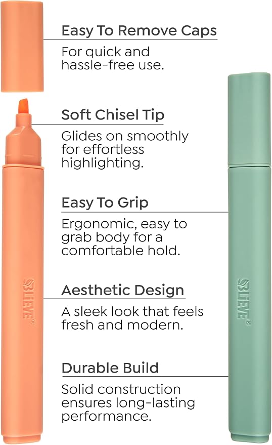 BLIEVE Bible Highlighters No Bleed Through, Chisel Tip, 5 Pack | No Smear, Quick-Dry, Aesthetic Cute Pastel Colors For Bible & Journaling (Pastel Edition)