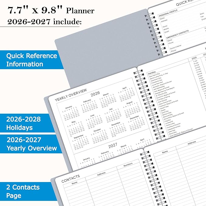 Planner 2026-2027 - Academic Planner from July 2026 - June 2027, 7.7" x 9.8", Calendar Planner 2026-2027, Weekly and Monthly Planner Spiral Bound, Flexible Cover, To-Do List, 12 Monthly Tabs
