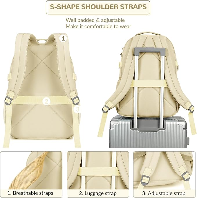 Lohol Water Resistant Backpack with Mulitiple Pockets for School Travel Outdoor College, 15.6 inch Laptop Bookbag for Girls and Women (Beige)
