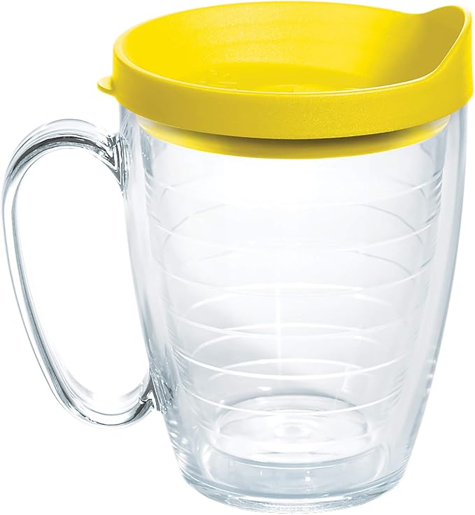 Tervis Clear & Colorful Lidded Made in USA Double Walled Insulated Tumbler Travel Cup Keeps Drinks Cold & Hot, 16oz Mug, Yellow Lid