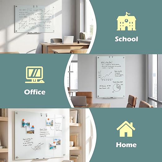 Goplus Magnetic Glass Whiteboard, 36" x 24" Wall Mounted White Board with Eraser, Accessory Tray, 2 Markers, 4 Strong Magnets, 2 Hanging Hooks, Frameless Glass Dry Erase Board for Office, School, Home