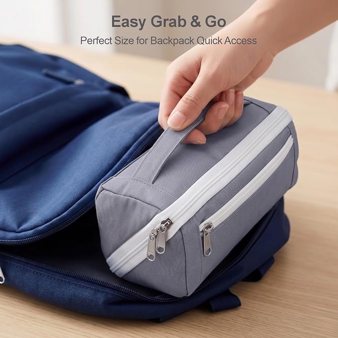 Large Pencil Pouch - 8 Compartments, Wide Handle Organizer Bag | Wide Open Pen Bag, Flexible Dividers & Side Pockets, Handle, 900D Fabric, College Supplies for Teens, Black & Grey