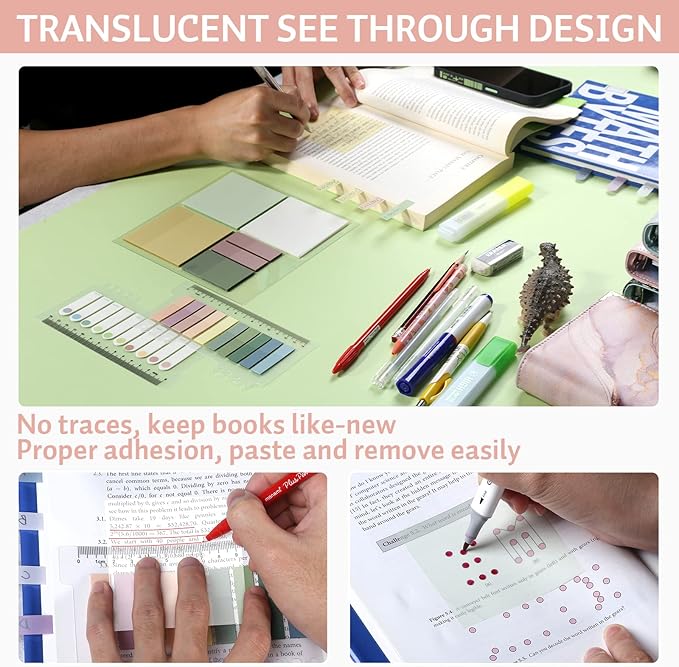 ONEDONE Transparent Sticky Notes -700 Sheets Clear Sticky Notes Tabs for Annotating Books, Translucent Book Annotation Kit w/Index Tabs Book Markers Office & School Supplies