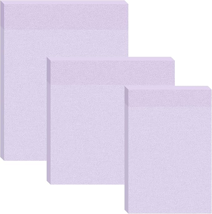 3 Pack Waterproof Sticky Notes, Transparent Sticky Notes, Glitter Sticky Notes Sets,3 Sizes: 2x2.99In,2.99x2.99In, 2.99x3.97 in for Home School Office (3, Purple)