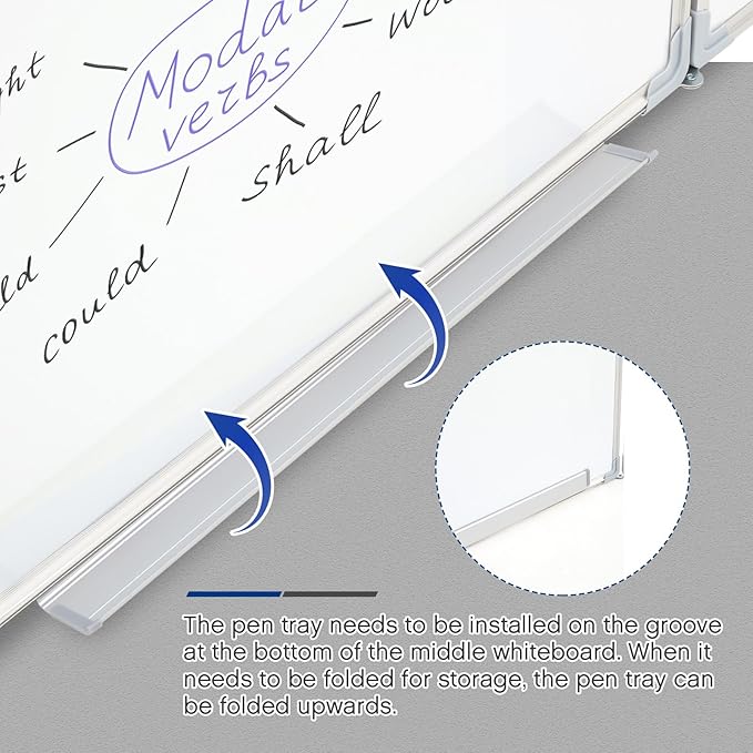 AmazingSpark 72" x 24" Foldable Whiteboard Dry Erase Board Large Tri Folding Whiteboard Magnetic Dry Erase Board, Wall Aluminium Frame and Flip Out Pen Tray for Office, Home