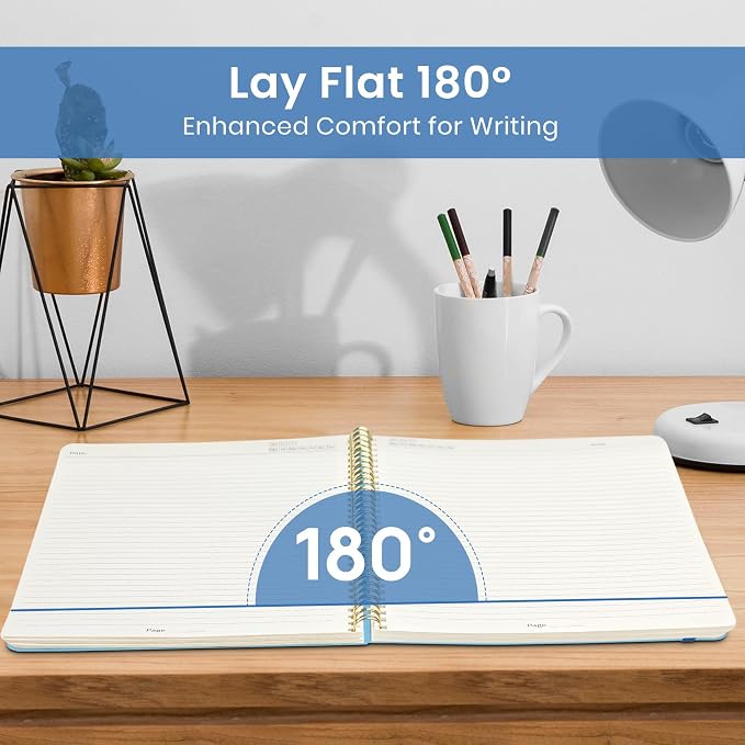 Taja Large Spiral Lined Journal for Women and Men, Notebook for Work