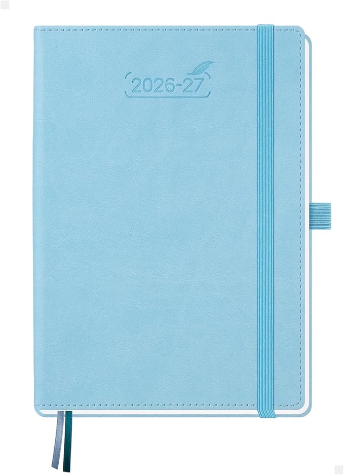 BEZEND Weekly Planner 2026-2027 (6" x 8.5") with Hourly Timeslots (Jul 26-Dec 27) 18 Months Academic Calendar & Monthly Tabs, Ideal for Students, Work & Home, PU Leather Hardcover -Sky Blue