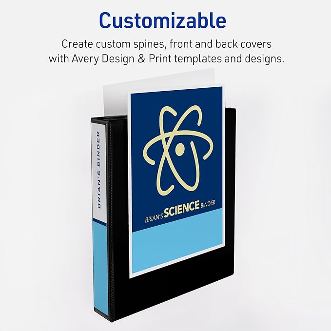 Avery Heavy-Duty View 3 Ring Binder, 1.5 Inch One Touch Slant Rings, 375-Sheet Capacity, DuraHinge, 2.1 Inch Wide Spine, Customizable Clear Cover and Spine, 1 White Binder (79795)