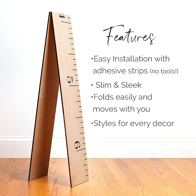 Growth Chart Art | Hanging Wooden Height Growth Chart to Measure Baby, Child, Grandchild - Naked Birch Classic Schoolhouse Ruler with Inches - Wall Decoration for Girls and Boys - 58"x5.75"