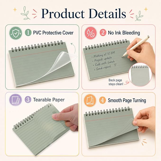 12 Packs Large Index Cards with Ring set 4x6 Colored College Ruled Notecards with Waterproof Covers Spiral Flashcards Spiral Index Card Set for Studying School Office Home Supplies(Vintage)