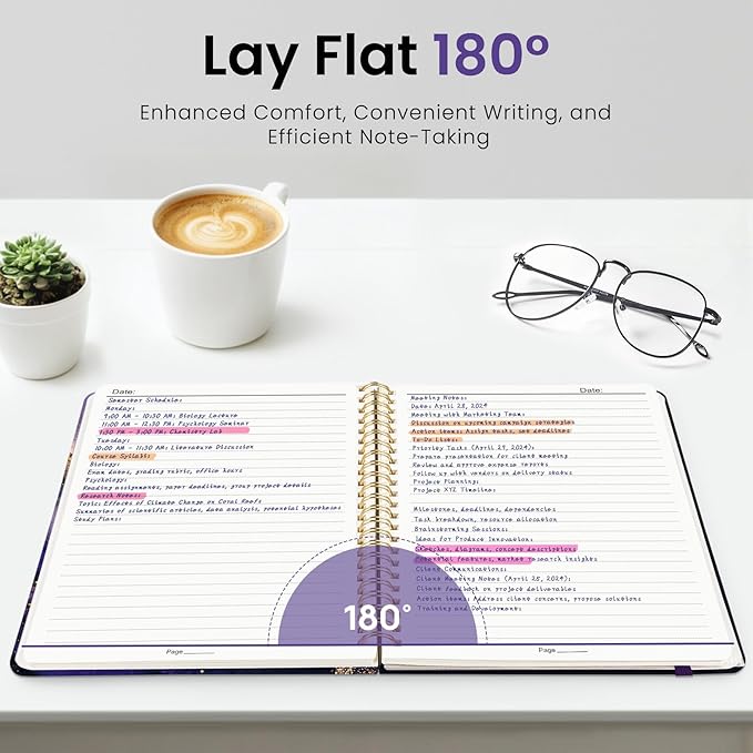 ZOTIA Lined Spiral Journal for Women, A5 Cute Hardcover College Ruled Notebook for Work, School & Note Taking, Aesthetic Writing Journal, 140 Pages (5.8" x 8.3"), Cosmic Amethyst