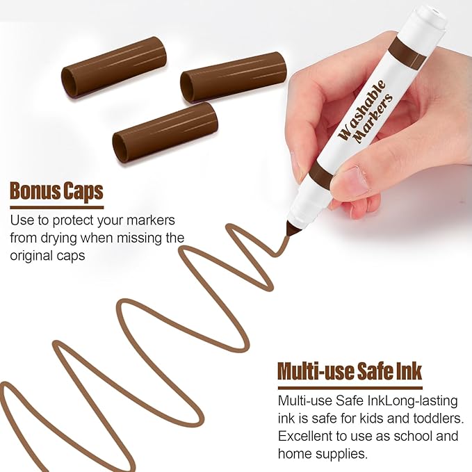 36 Pcs Dark Brown Washable Markers Bulk Coloring Broad Line Markers for Kids Conical Tip Drawing Pen for Christmas, School, Travel Art Baby Shower Gender Reveal Party Supplies, Ages 6+