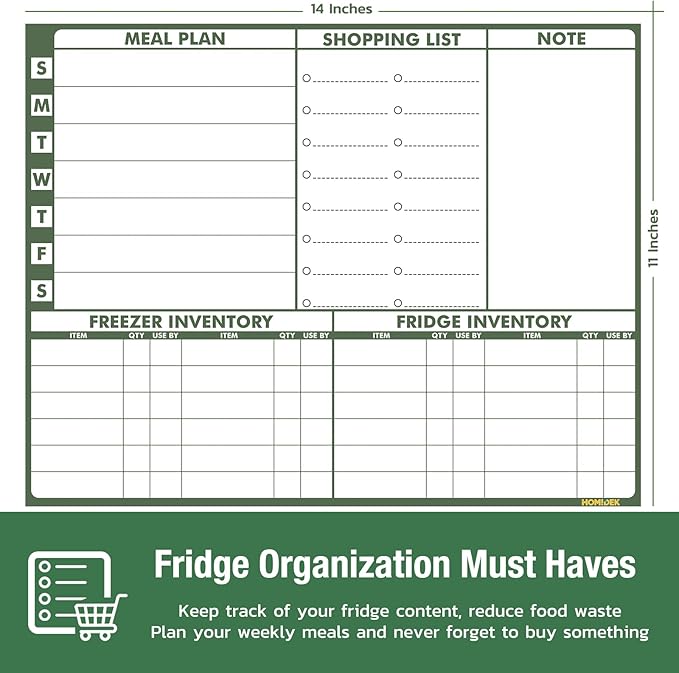 HOMiDEK Magnetic Dry Erase Calendar for Refrigerator, Fridge Whiteboard Calendar Magnet Meal Planner Menu Board with Magnetic list, Dry Erase Markers and Eraser - 14 x 11 Inches