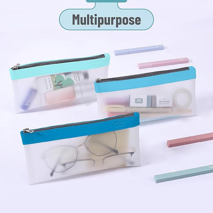 Mr. Pen- Clear Pencil Pouch, 8.50"x4.25", 3 Pack, Durable TPU Material, Medium Water-Resistant Pencil Bags with Smooth Zipper, Multipurpose Clear Pouch for Stationery, School, Office, Travel Supplies