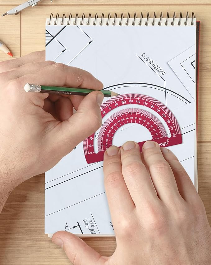 Honagu Triangular Ruler Set, 4 PC Metal Drafting Ruler, Geometric Protractor, Measuring Drawing Tool for Students, Teachers, Draftsmen, Engineers, Home School Office Supplies (15cm/5.9inches, Red)