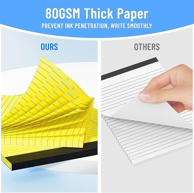 6pcs Legal Pads 8.5 x 11, Notepads 8.5 x 11.75 College Ruled Notebook, Writing Pads of Paper, Yellow Note Pads, Memo Pad Papers Perforate Legal Notepads Narrow Ruled Line,30 Sheets Per Pack