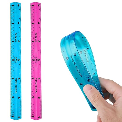 2 Pieces Flexible Ruler, 30cm/12inch Plastic Ruler Shatterproof Straight Edge Soft Bendable Clear Rulers for Kids & Adults School Classroom Office (Purple+Blue)