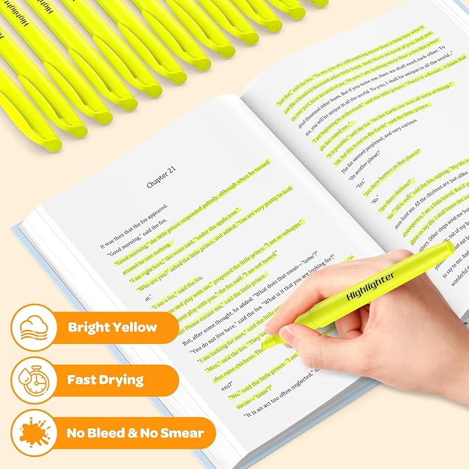 48 Count Yellow Highlighters Bulk - Chisel Tip, No Bleed & Quick Dry, Ideal for Note Taking, Studying, School, Office, Student & Teacher Supplies
