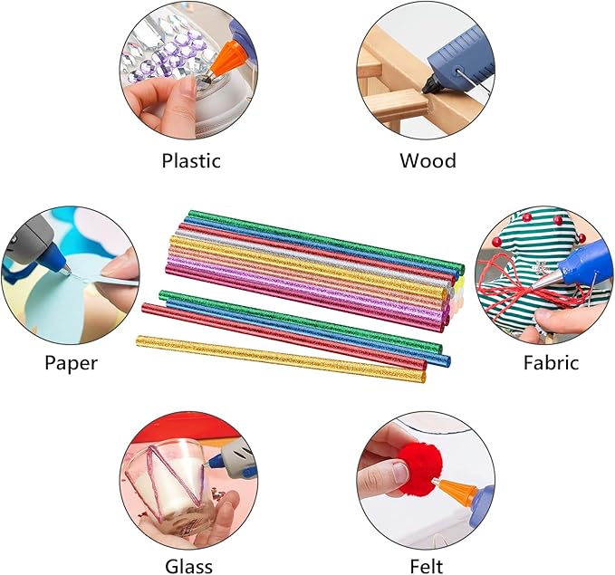 Glitter Color(12 * 2) Hot Glue Sticks, 24PCS Mini Size 0.27" Dia x 8" Long Hot Melt Glue Stick Colored, All Temperature Adhesive EVA Glue Sticks for Repairing Sealing Stamp DIY Art Craft