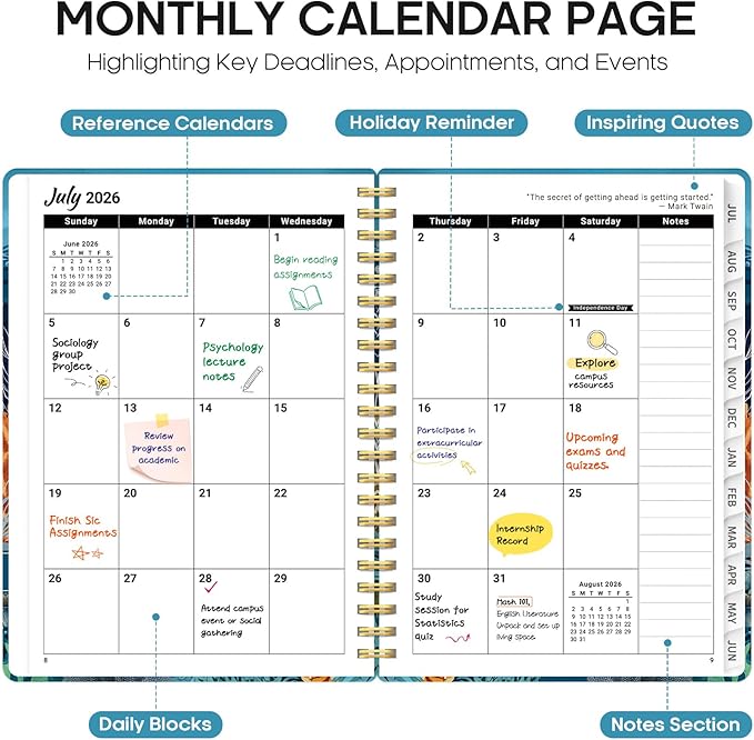 Planner 2026-2027, Academic Year Monthly and Weekly Calendar Planner, Jul 2026 - Jun 2027, Hardcover Teacher Student Planning Agenda book with Tabs, Perfect for School Office Supplies, 8.5" x 11" - Deep Bearings
