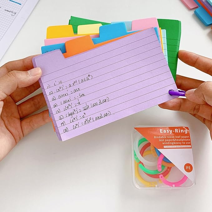 VANRA Index Card Holder 3x5 Flash Card Organizer Case 300 Colored Index Cards Bulk Blank Note Cards with Ring (Black)