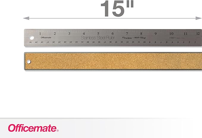 Officemate Classic Stainless Steel Metal Ruler, 15 inches with Metric Measurements, Silver, 15 L x 1.25 W, 12 Pack (666120)