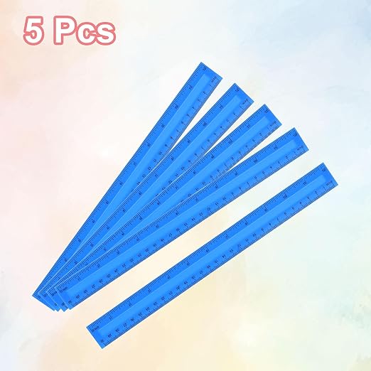 HARFINGTON 5pcs Plastic Rulers 12" (30cm) Clear Straight Ruler Measuring Tool Inches and Centimeters for Home Office Classrooms Drafting, Blue