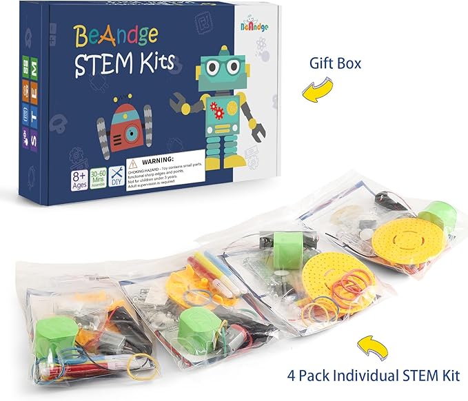 Bulk STEM Craft Kits for Kids 8-12: 4-Pack Doodling Robot Building Kits, Classroom Activities & Science Experiments, Educational Robotics DIY Project for Boys Girls, STEM Toys for School Clubs
