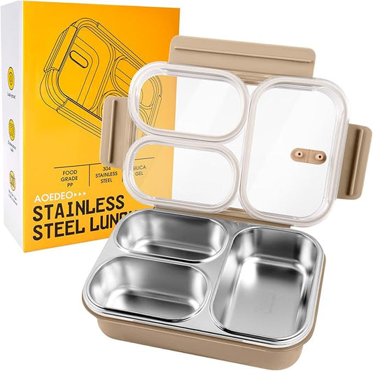 Stainless Steel Lunch Box, 3 Compartments Metal Bento Box for Kids, 25oz Lunch Container with Leakproof Lid, Divided Meal Prep Box for Adults, Kids - Ideal for Office, School, Healthy Eating