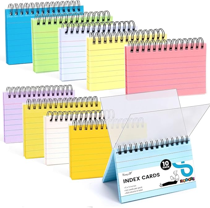 Koogel 500PCS Colored Index Cards 3x5, Spiral Index Cards with Rings for Back to School, Lined Ruled on both Side Heavy Notecard Flashcard for Studying Nursing College Taking to Do List,10 Colors