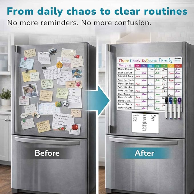 QUOKKA Magnetic Chore Chart for Kids at Home - Gift Reward Visual Schedule Chart - Dry Erase Weekly Planner - Family Task Organizer - Refrigerator Chore Board with Markers