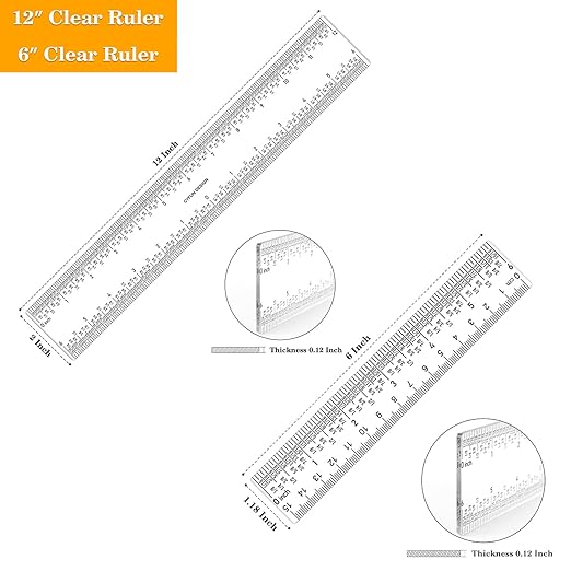 6PCS 6''/12 '' Acrylic Clear Edge Rulers T-Square Ruler, inches and Metric Zero-Centering, T Square Ruler Transparent,for Crafting Drafting and General Layout Work Art Framing & Drafting Scrapbooking