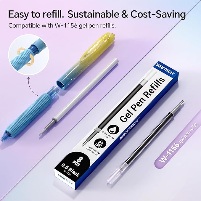 WRITECH Gel Pens Fine Point: Blue Ink 0.7mm Retractable 4ct Smooth Writing with Aesthetic Gradient Color Barrel for Journaling Note Taking Silent Click No Smear Nebula Pen Set