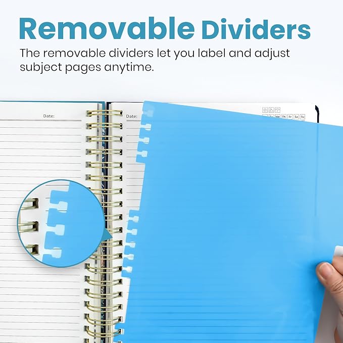 Large Spiral Lined Notebooks for Work with Removable Dividers & Tabs, 8.5"x11" Pretty Hardcover 5 Subject Notebook Journal for Women, College Ruled, Perfect for Study & Office Organization, 280 Pages, Deep Bearings