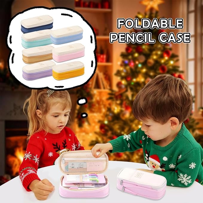 iSuperb Big Capacity Pencil Case Large Pencil Pouch Stationery Pen Bag for Teen Girls Boys, Back to School Supplies(Khaki+Beige)