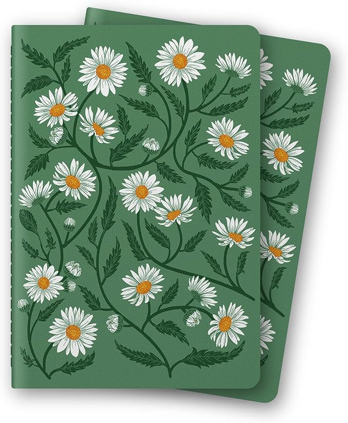 Stitched Composition Notebooks 2-Pack with Unique Art Designed Cover, A5 Lined Diary (8.2"L*5.5"W), Lay Flat Design, Thicked Paper Writes Smoothly for School and Office (Daisy)