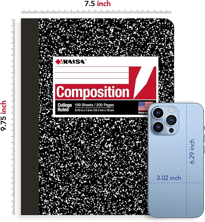 KAISA Composition Notebooks 100Sheets Comp Book, College Ruled, 9.75x7.5inch, Classic Marble Primary Composition Notebook, 20Pads, C10001C