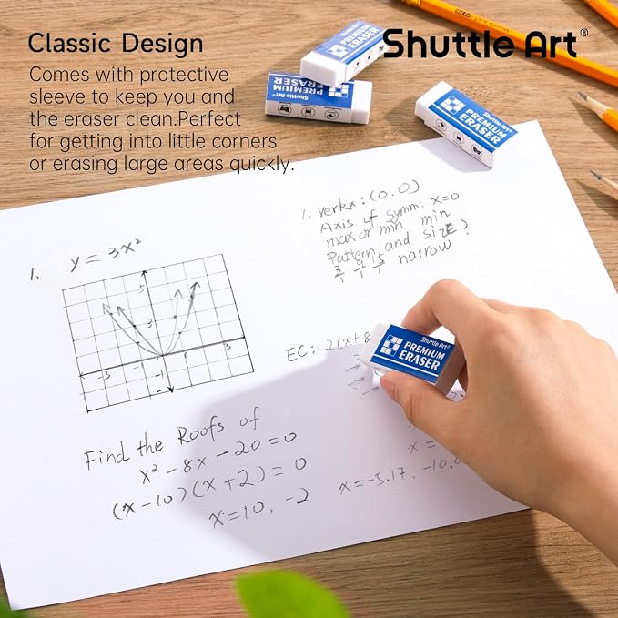 Erasers, Shuttle Art 288 Pack Premium Erasers Bulk, White Eraser Classroom Set for Kids Teachers as School and Office Supplies