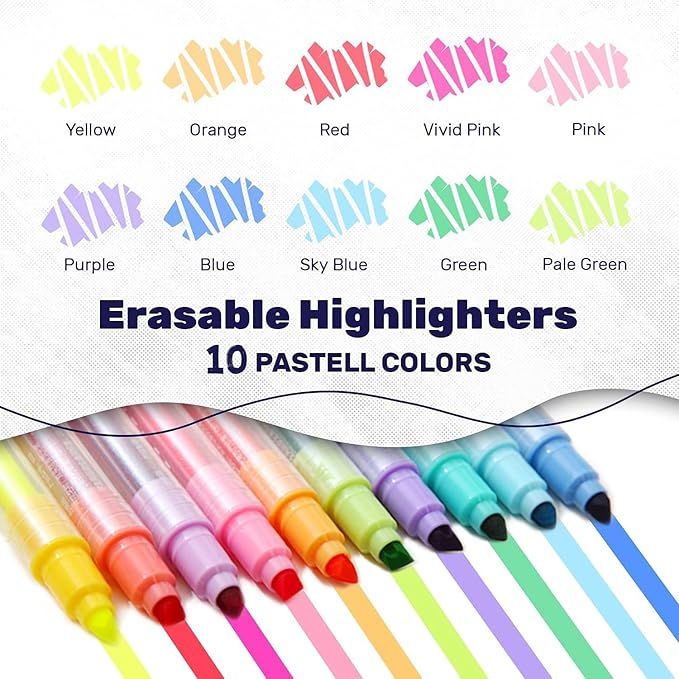 YOOUSOO Erasable Highlighters, Bible Highlighters No Bleed, Dual Tip Pastel Erasable Highlighter Assorted Colors, Color Tip & Eraser Tip Highlighter Markers for Bibles Journaling School Supplies