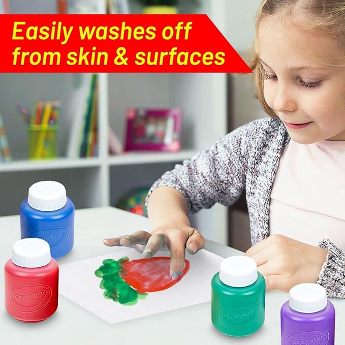 Kids Painting Set, Washable Paint for Kids 6 Colors, Painting Smock, Non Toxic Tempera Paint 2 oz Each, Paints for Toddlers Art, Craft, Home Finger Paints Projects Gifting Bundle