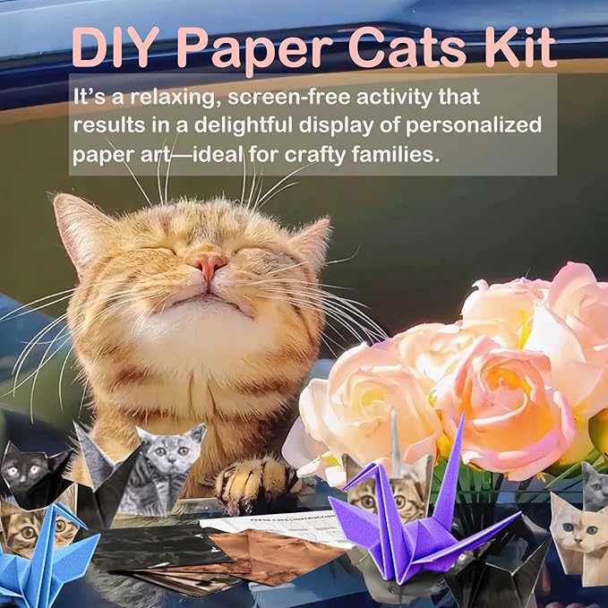 DIY Paper Cats Origami Kit - 50 Sheets DIY Paper Origami to Fold Your Own Cute Cat Figures - Perfect Desk Origami Cats Decoration & Creative Gift for Kids, Adults & Cat Lovers
