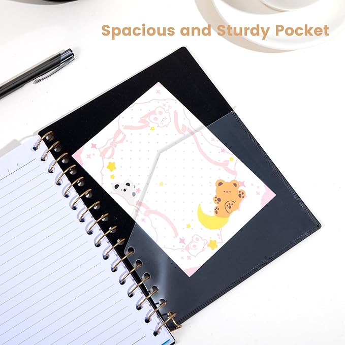CAGIE Small Spiral Notebooks with Removable Dividers Tabs, 5 Subject Notebook College Ruled 6''×8'', A5 Notebooks for School Work with Plastic Cover, Back Pocket, Spiral Bound, Black